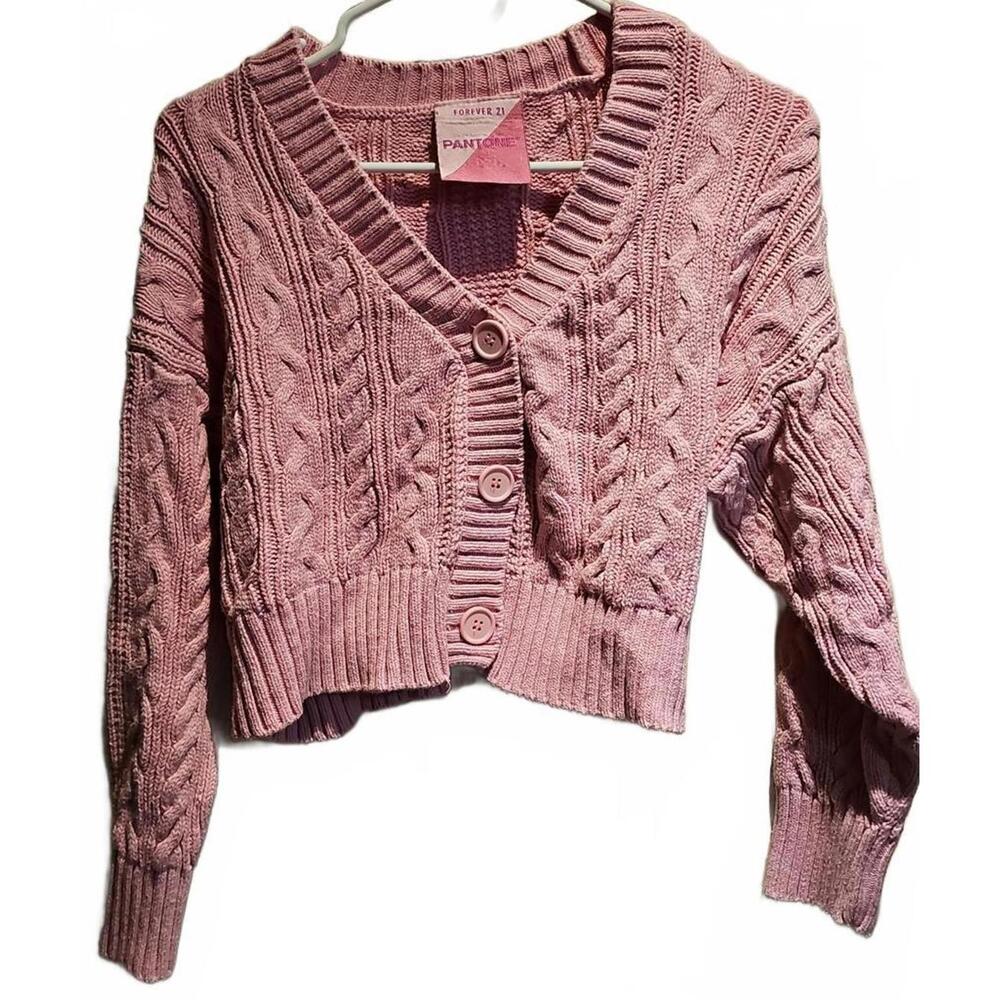 Forever 21 X Pantone Pink Crop Top Spiral Knit Sweater Women Medium